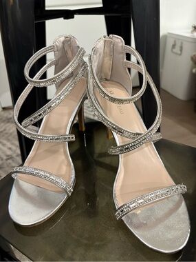 le chateau Silver Rhinestone Strappy High Heels